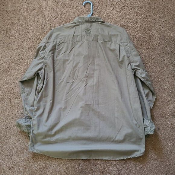 QUICKSILVER Olive Green Distressed  Button Front Shirt SZ XL Cotton Blend Kahk - Picture 8 of 9